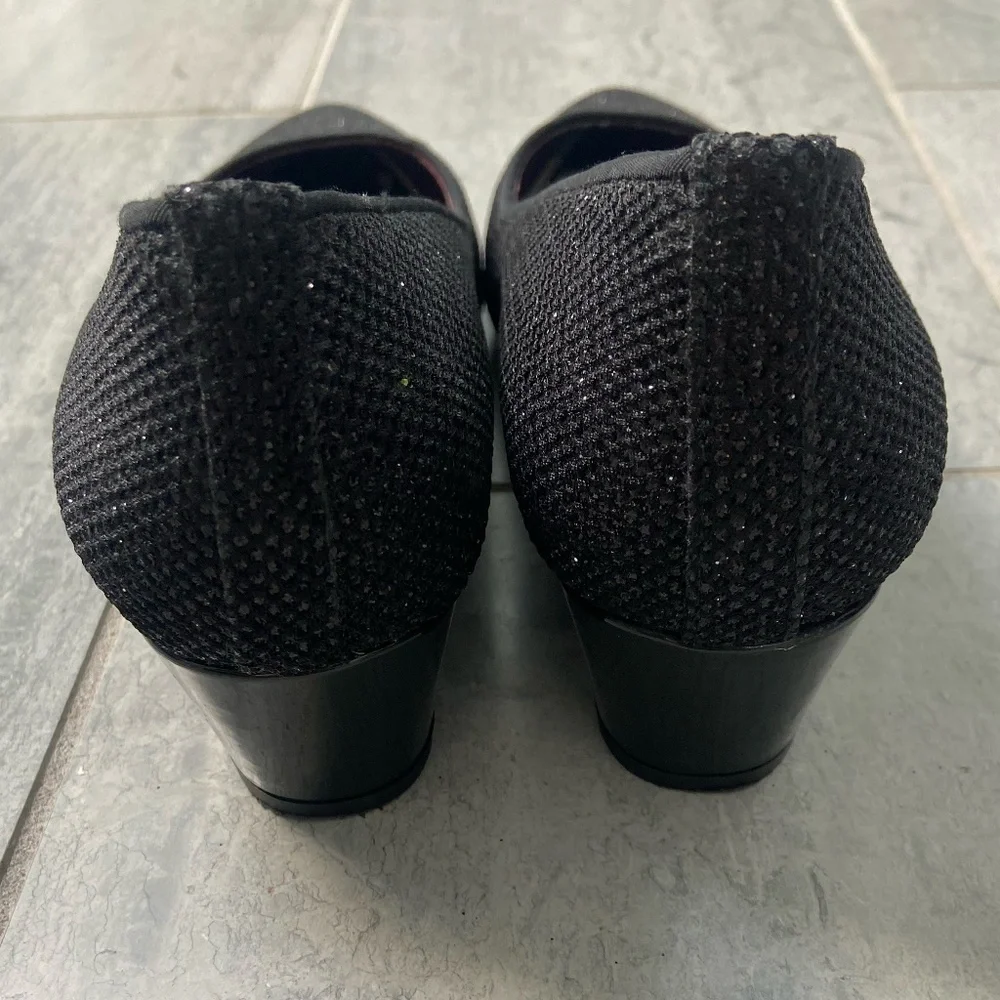 FS/NY French Sole New York Point Toe Wedge Pumps Heels Black Sparkle Size 9